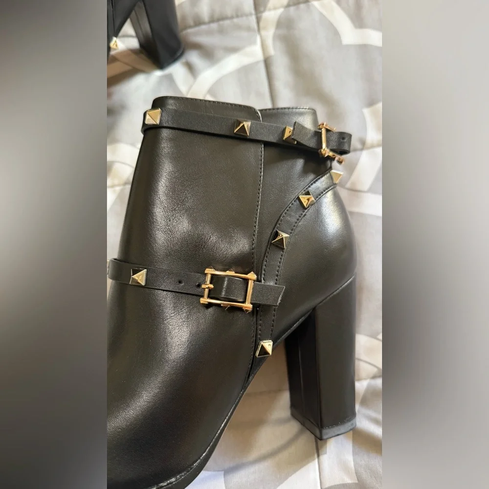 Valentino Black Ankle Boots with Gold RockStuds - Picture 3 of 7